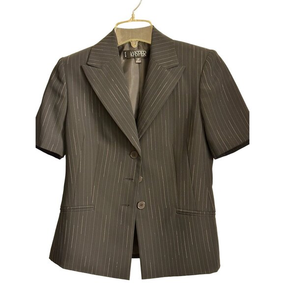 Kasper Size 2P Black Petite Women’s Two Piece Striped Short Sleeves Suit Black - Picture 10 of 15